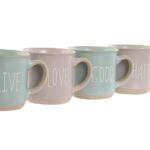 Henkelbecher-Set Blau/Rosa, 4-teilig aus Steingut, 355 ml, modernes Design von Home Esprit