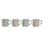 Henkelbecher-Set Blau/Rosa, 4-teilig aus Steingut, 355 ml, modernes Design von Home Esprit