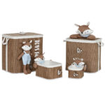 Wäschekorb-Set für Kinder in Blau und Braun, 4 Stücke, ideal für die Wäscheaufbewahrung im Kinderzimmer.