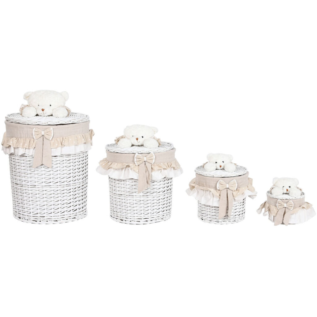 Wäschekorb-Set Shabby Chic Weiß-Beige von Home ESPRIT, 4 Stücke, stilvolle Wäscheaufbewahrung