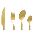 16-teiliges Besteck-Set in Gold aus Edelstahl von Home ESPRIT, modernes Bambus-Design, ideal für festliche Anlässe und den täglichen Gebrauch.