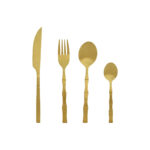 16-teiliges Besteck-Set in Gold aus Edelstahl von Home ESPRIT, modernes Bambus-Design, ideal für festliche Anlässe und den täglichen Gebrauch.