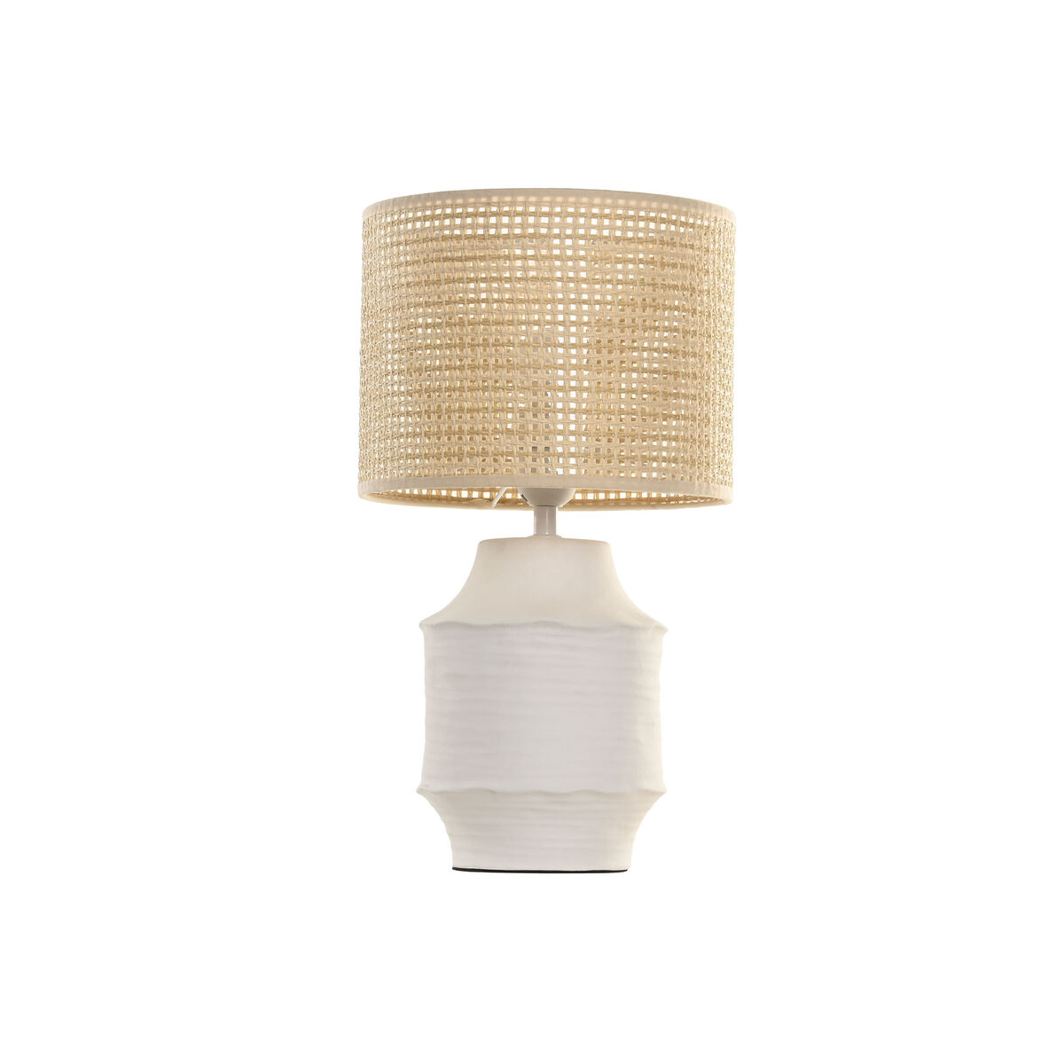 S3062893_0 Tischlampe Weiß Natur Home von ESPRIT, urbanes Design aus Polyester, Rattan und Keramik, 50 W, 220 V, E27 Fassung.
