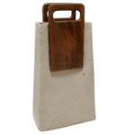 Vase Braun Beige Mango aus Holz und Papiermaché, stilvolles Wohnaccessoire mit Griffen, 11 cm lang.