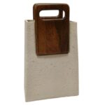 Vase braun-beige aus Mangoholz und Papiermaché mit Griffen, 11 cm lang, stilvolles Wohnaccessoire