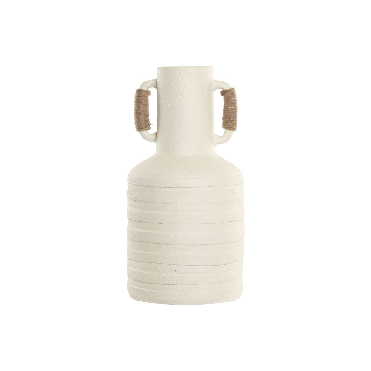 S3062788_0 Vase Weiß Hellbraun Home aus Terrakotta und Rattan, elegant und modern, ideal für jede Einrichtung.