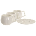 Tassen-Set 6 mit Teller Home ESPRIT aus weißem Porzellan, ideal für Tee und Kaffee.