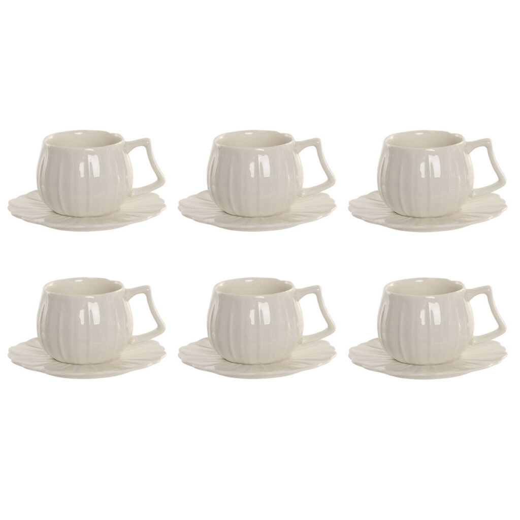 Tassen-Set 6 mit Teller Home ESPRIT aus weißem Porzellan, ideal für Tee und Kaffee.
