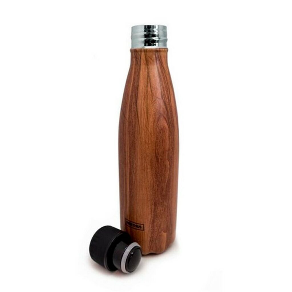 Thermosflasche Holz 500 ml von Vin Bouquet – elegante Edelstahlflasche mit Holzoptik für heiße und kalte Getränke.