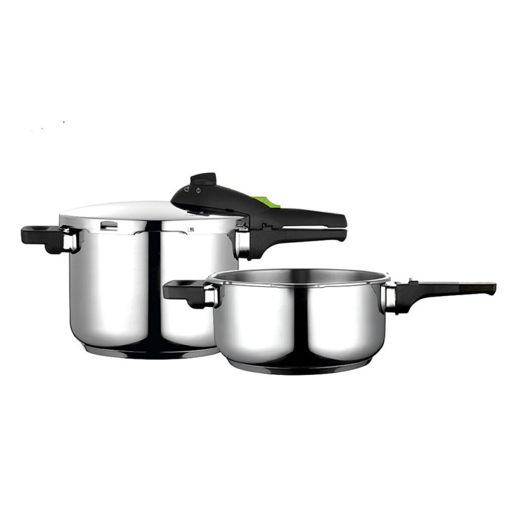 Schnellkochtopf Set Edelstahl Fagor - 2 Stücke, 4L und 6L, ideal für schnelles und energiesparendes Kochen.