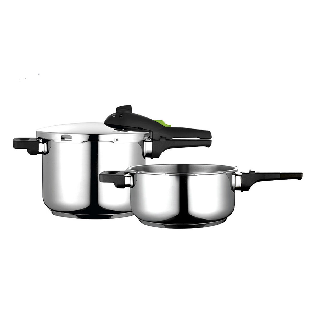 S0455243_0 Schnellkochtopf Set Edelstahl Fagor - 2 Stücke, 4L und 6L, ideal für schnelles und energiesparendes Kochen.