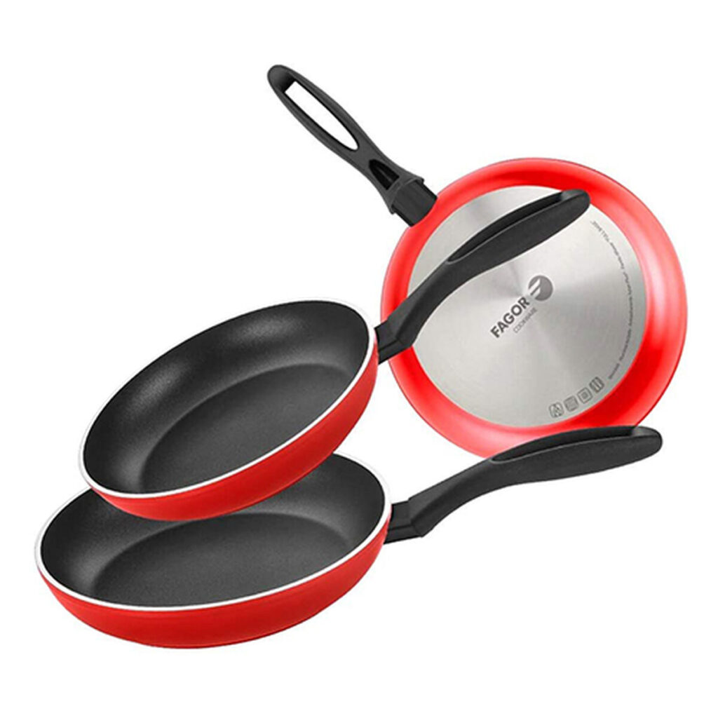 Pfannen-Set 3-tlg. Aluminium mit Bakelitgriff von Fagor, geeignet für alle Herdarten, inklusive Induktion.