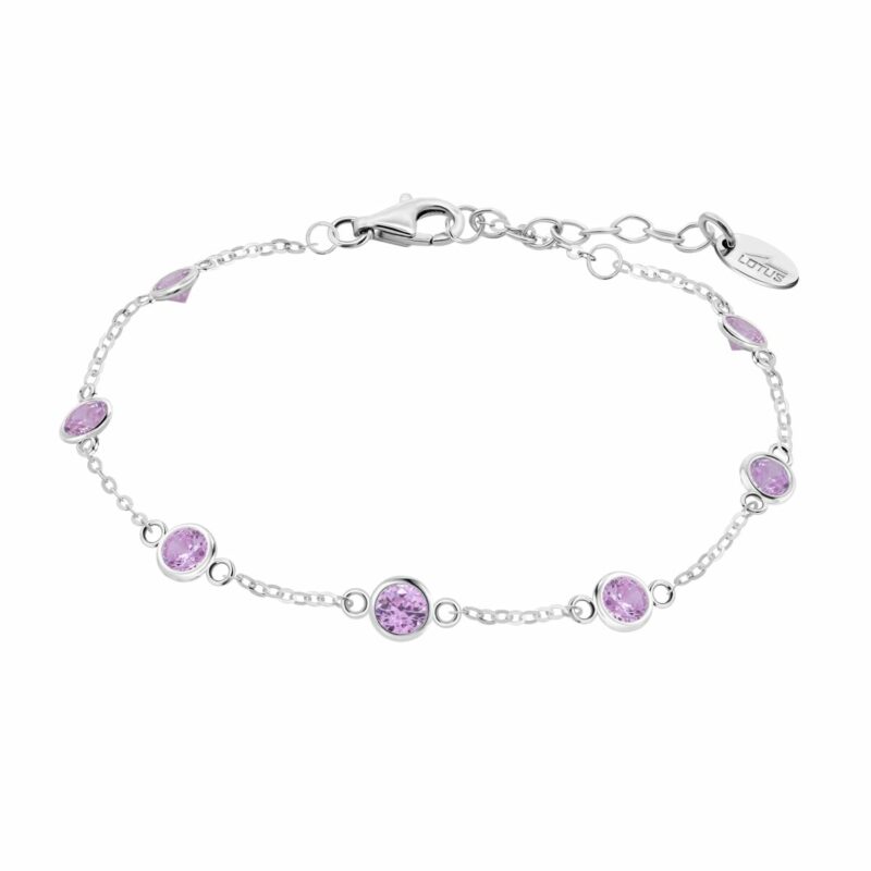 Elegantes Damen-Armband von Lotus Style aus Edelstahl mit pinken Zirkonia-Steinen, ideal für jeden Anlass.