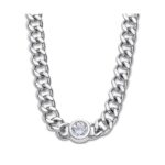 Elegante Damen Halskette Lotus Style aus poliertem Edelstahl mit Zirkonia-Stein in Zargenfassung.