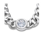 Elegante Damen Halskette Lotus Style aus poliertem Edelstahl mit Zirkonia-Stein in Zargenfassung.