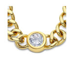 Elegante Damen Halskette Lotus Style aus goldfarbenem Edelstahl mit funkelndem Zirkonia-Stein in Zargenfassung.