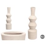 Elegante geometrische Vase Weiß aus Keramik, 60 cm hoch, ideal für Blumenarrangements.