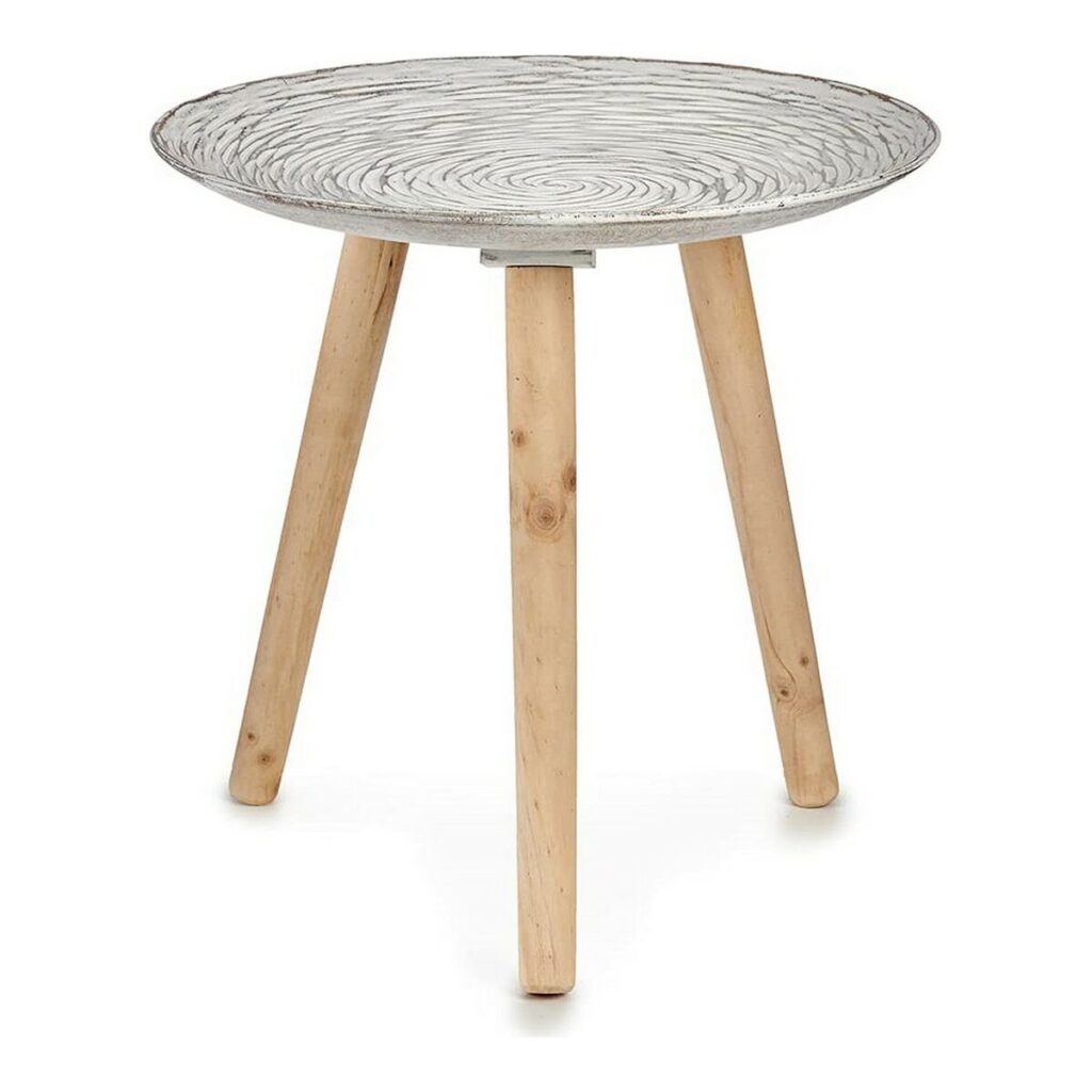 Beistelltisch Weiß Braun Holz mit Spiralverzierung, ideal für Wohnzimmer und Schlafzimmer.