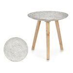 Beistelltisch Weiß Braun Holz mit Spiralverzierung, ideal für Wohnzimmer und Schlafzimmer.