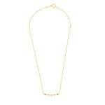 Damen Halskette Radiant Gold Edelstahl mit geschwungenem Bar-Anhänger und Zirkonia-Steinen in Bernstein- und Champagner-Tönen.