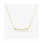 Damen Halskette Radiant Gold Edelstahl mit geschwungenem Bar-Anhänger und Zirkonia-Steinen in Bernstein- und Champagner-Tönen.