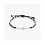 Damen-Armband Radiant Schwarz Schnur/Metall mit Kompassrose und Zirkonia, verstellbar und stilvoll.