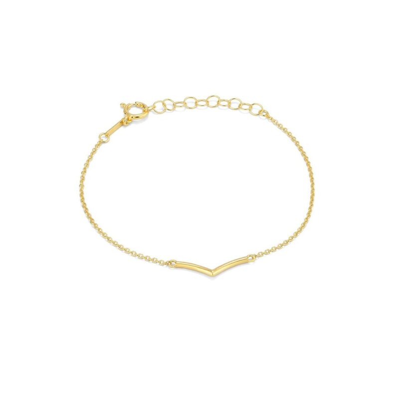 Elegantes Damen-Armband Radiant aus goldfarbenem Edelstahl mit V-förmigem Barren, ideal für stilvolle Looks.