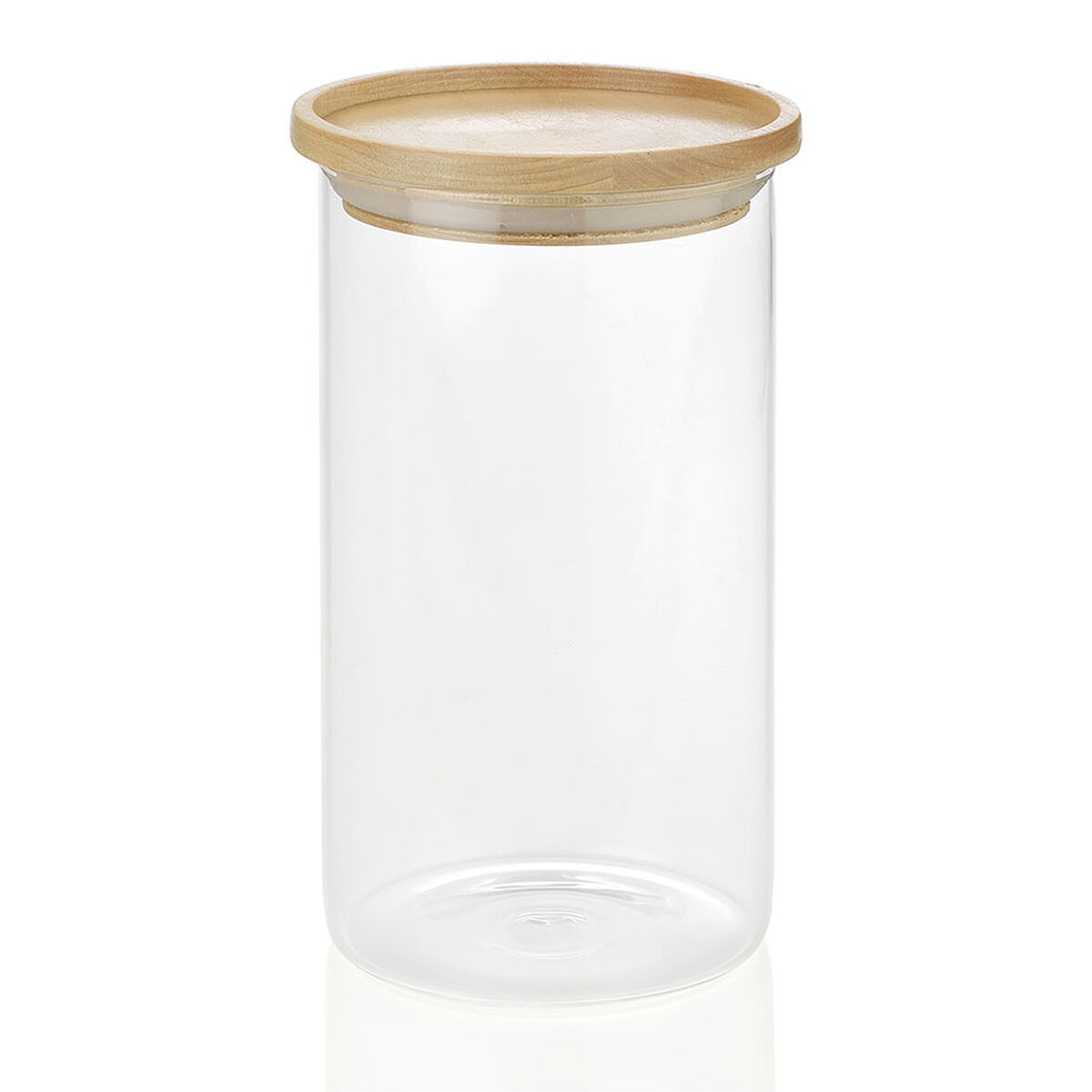 S7921470_0 Vorratsglas Holz Glas Andrea mit Holzdeckel und klarem Glas, ideal für die stilvolle Aufbewahrung von Lebensmitteln.