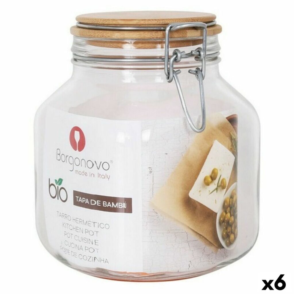 Vorratsglas-Set Primizie Bambus 2L von Borgonovo, 6 luftdichte Gläser für die stilvolle Aufbewahrung von Lebensmitteln.