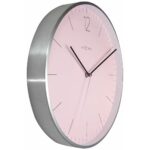 Wanduhr Rosa Nextime mit grauem Gehäuse und rosa Krone, 34 cm, leise und stilvoll für jedes Zuhause.