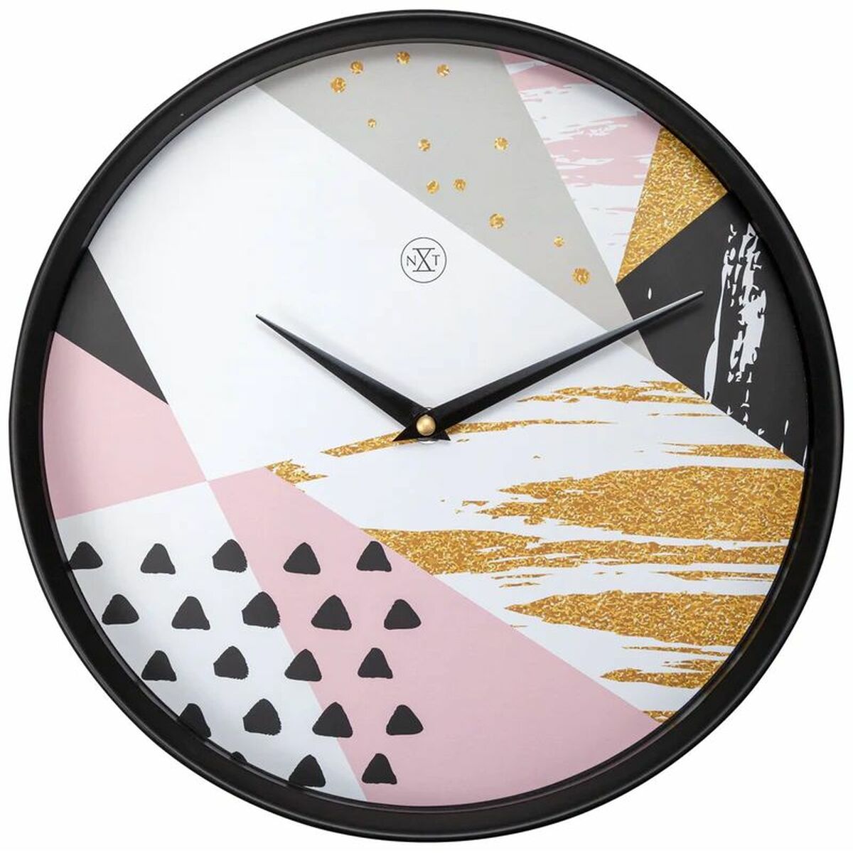 S0378892_0 Bunte Wanduhr Nextime mit schwarzem Gehäuse und leiser Mechanik, ideal für moderne Wohnräume.