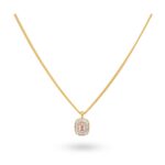 Elegante Damen Halskette 24KAE Gold aus 925er Silber mit champagnerfarbenem Stein und weißen Kristallen.