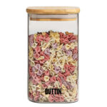 Vorratsglas-Set aus Bambus und Borosilikatglas, 720 ml, 12 Stück, modernes Design für stilvolle Aufbewahrung.