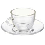 6-teiliges Tassen-Set mit Untertassen aus transparentem Glas, ideal für Kaffee und Tee, 85 ml.