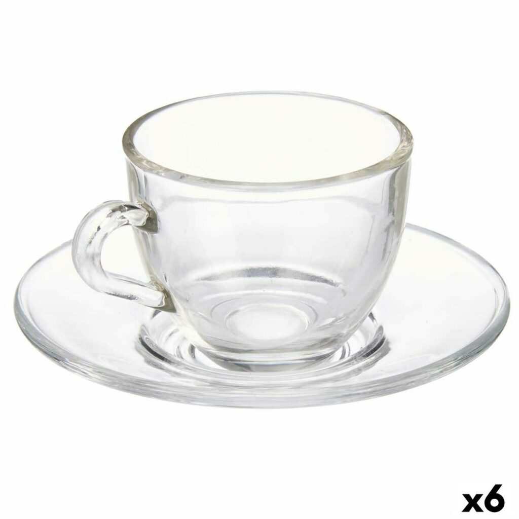 6-teiliges Tassen-Set mit Untertassen aus transparentem Glas, ideal für Kaffee und Tee, 85 ml.