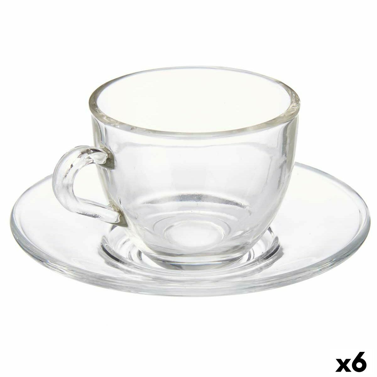 S3630103_0 6-teiliges Tassen-Set mit Untertassen aus transparentem Glas, ideal für Kaffee und Tee, 85 ml.