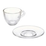 6-teiliges Tassen-Set mit Untertassen aus transparentem Glas, ideal für Kaffee und Tee, 85 ml.