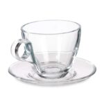 Tasse mit Untertasse Durchsichtig Glas Vivalto im 6er Set, ideal für Kaffee und Tee, elegantes Design