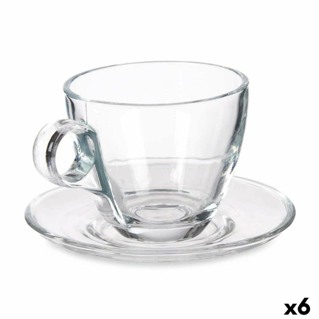 Tasse mit Untertasse Durchsichtig Glas Vivalto im 6er Set, ideal für Kaffee und Tee, elegantes Design