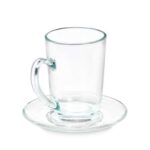 6-teiliges Tassen-Set mit Untertassen aus transparentem Glas, ideal für Kaffee und Tee, 200 ml Kapazität.