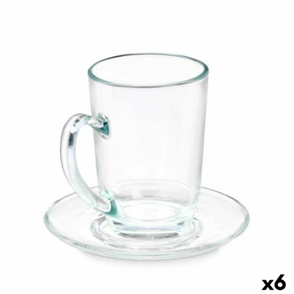 6-teiliges Tassen-Set mit Untertassen aus transparentem Glas, ideal für Kaffee und Tee, 200 ml Kapazität.