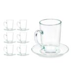 6-teiliges Tassen-Set mit Untertassen aus transparentem Glas, ideal für Kaffee und Tee, 200 ml Kapazität.