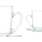 6-teiliges Tassen-Set mit Untertassen aus transparentem Glas, ideal für Kaffee und Tee, 200 ml Kapazität.