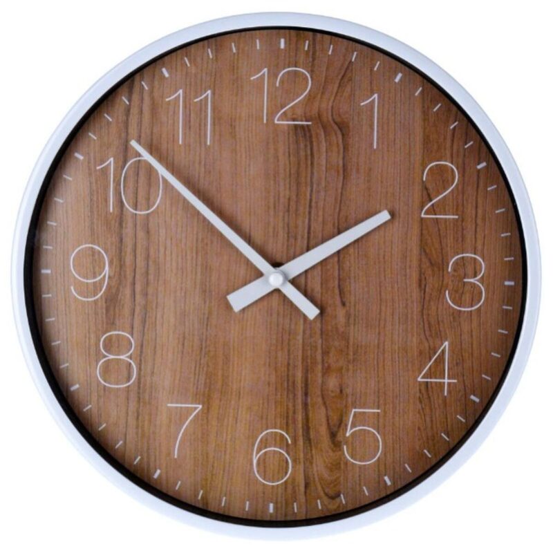 Wanduhr Holz Segnale (25 cm) in Braun und Silber, rundes Design, ideal für jede Wand.