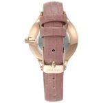 Elegante Damenuhr Nine West mit rosa Lederarmband und goldenen Gehäuse, Ø 34 mm, spritzwasserbeständig.