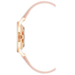 Elegante Damenuhr Nine West mit rosa Lederarmband und goldenen Gehäuse, Ø 34 mm, spritzwasserbeständig.