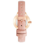 Elegante Damenuhr Nine West mit rosa Lederarmband und goldenen Gehäuse, Ø 34 mm, spritzwasserbeständig.
