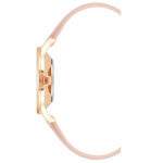 Elegante Damenuhr Nine West mit rosa Lederarmband und goldenen Gehäuse, Ø 34 mm, spritzwasserbeständig.