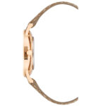 Elegante Damenuhr Nine West mit rosa Lederarmband und spritzwasserbeständigem Gehäuse, Durchmesser 34 mm.