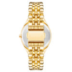 Elegante Damenuhr Nine West mit goldfarbenem Gehäuse und Metallarmband, Ø 34 mm, spritzwasserbeständig.